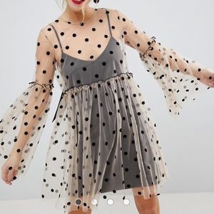 ASOS Sheer Smock Mini Dress in Spot Mesh